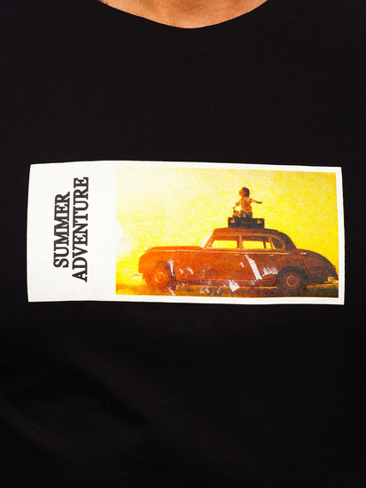 Tricou bărbătesc din bumbac negru cu imprimeu Bolf MPO3559