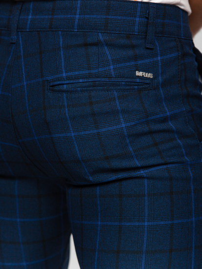 Pantaloni formali pentru bărbați bleumarin cu model în carouri Bolf 184195