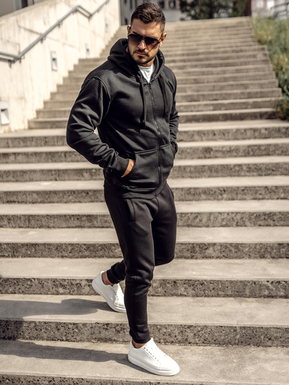 Trening pentru bărbați negru cu hanorac cu fermoar de la Bolf D004A