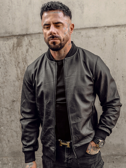 Geacă de piele bomber neagră Bolf 3A65A