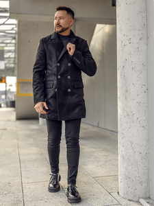 Palton lung de iarnă bărbătesc cu două nasturi Bolf de culoare neagră 79B3A2-073