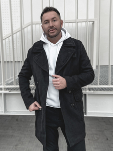 Palton de iarnă negru guler înalt două rânduri de nasturi Bolf 1048A