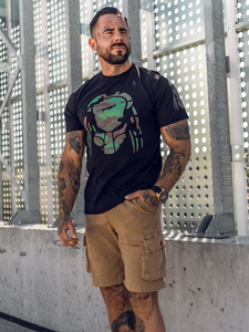 Tricou negru bărbătesc din bumbac cu imprimeu Bolf 192379A