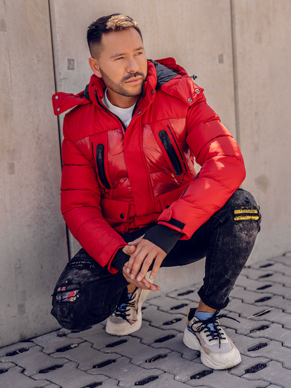 Geacă de iarnă roșie matlasată Bolf 99527A