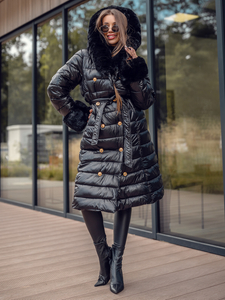 Geacă-palton lung de iarnă cu glugă neagră Bolf 5M3160