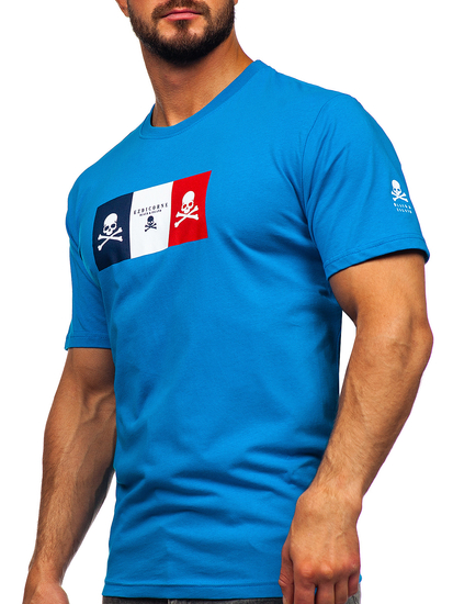 Tricou din bumbac albastru-aprins cu imprimeu Bolf 14784