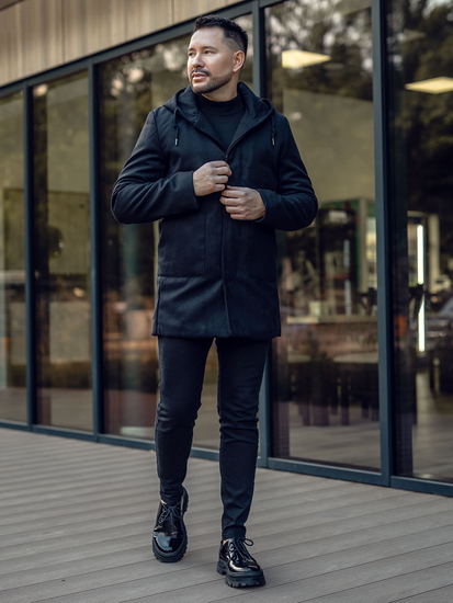 Palton negru de iarnă pentru bărbați cu glugă Bolf 79B3A-197