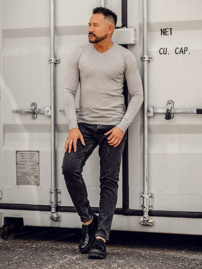 Pulover bărbătesc cu guler în V melanj Bolf YY03