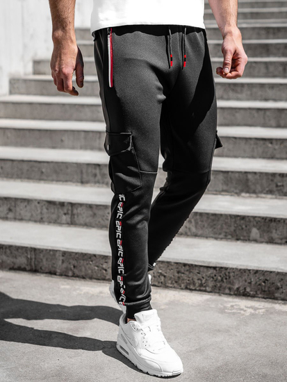 Pantaloni de trening cargo negri Bolf K10279A