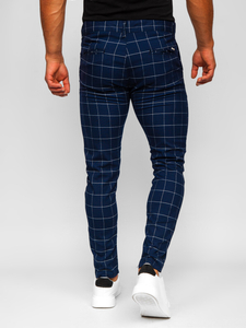 Pantaloni formali pentru bărbați bleumarin cu model în carouri, Bolf 0040