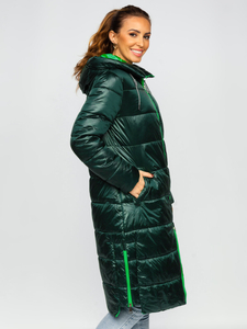 Geacă lungă cu glugă verde Bolf J9063