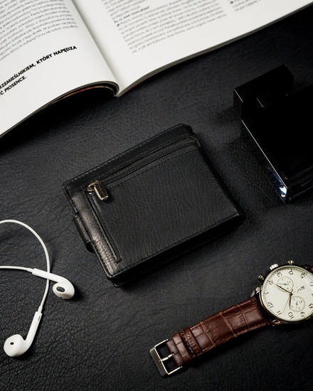 Portofel din piele negru bărbați 13967