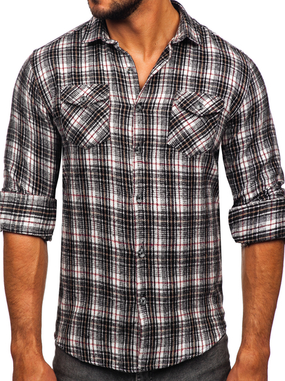 Cămașă negru-alb flanel cu mâneca lungă Bolf 20731-2