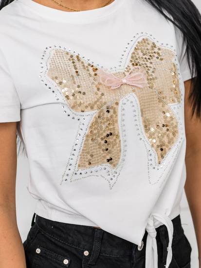 Tricou alb de dama cu aplicatie Bolf 96T612