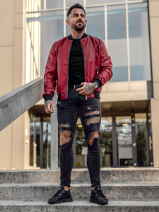 Geacă de piele bomber roșie Bolf 1147A