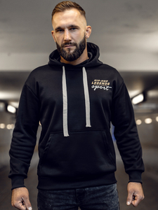 Hanorac negru tip cangur pentru bărbați cu imprimeu Bolf M280