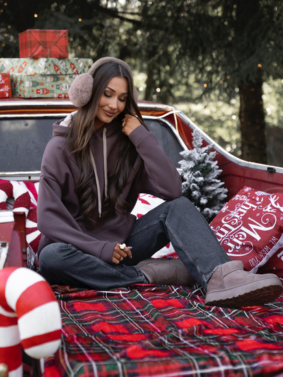 Hanorac cu glugă pentru femei cu guler cangur ciocolatiu Bolf 82131