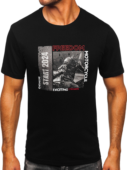 Tricou bărbătesc din bumbac negru cu imprimeu Bolf MPO3475