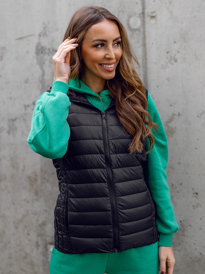 Vestă neagră matlasată cu glugă Bolf 23039A