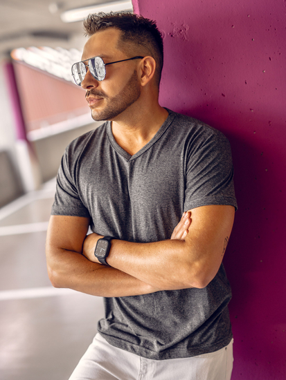 Tricou bărbătesc simplu cu decolteu în V, antracit Bolf 192131A