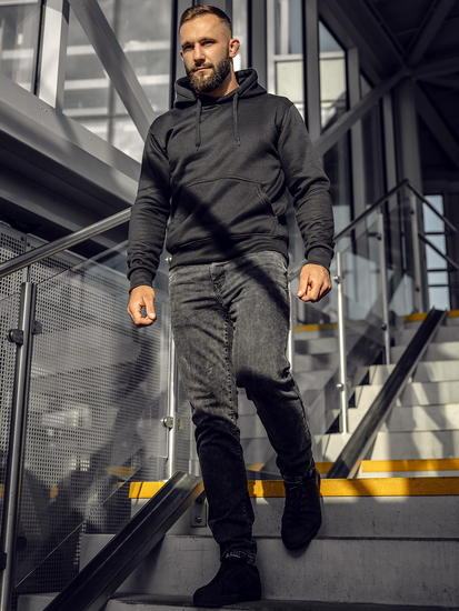 Hanorac negru bărbătesc cu imprimeu cangur Bolf 2009A4