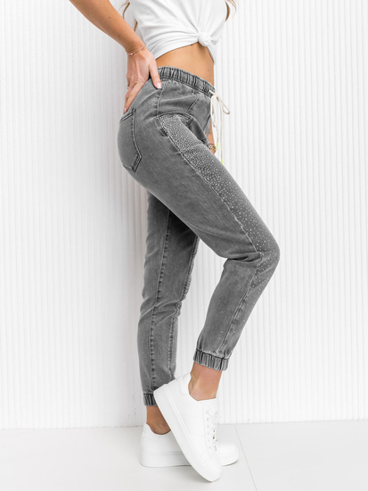 Blugi grafit cu paiete mom fit dame Bolf BF108