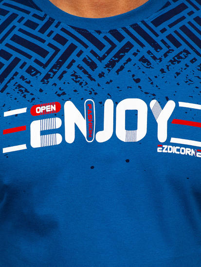 Tricou din bumbac cu imprimeu albastru Bolf 14720