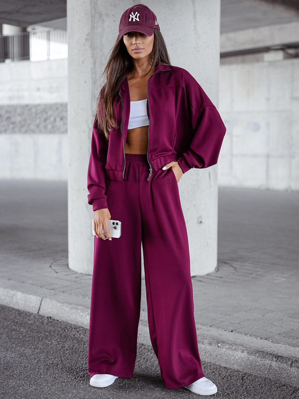 Set hanorac cu fermoar două piese pentru femei vișiniu Bolf 821109