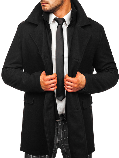 Palton de iarnă negru două rânduri de nasturi bărbați Bolf 8805
