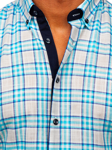 Cămașă in carouri albastru-aprins mâneca scurtă Bolf 2101501