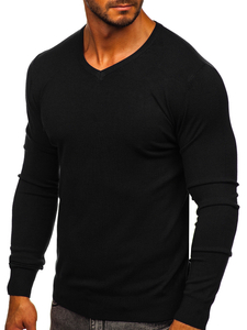 Pulover negru bărbătesc cu decolteu în V Bolf YY03