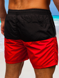 Pantaloni scurți de baie roșu-negri Bolf HM058