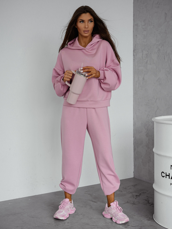 Set hanorac cu glugă pentru femei roz pudrat Bolf 525