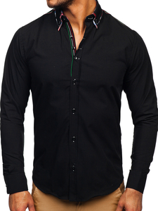 Cămașă elegantă cu mâneca lungă pentru bărbat neagră Bolf 2705