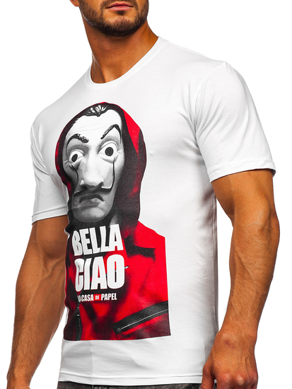 Tricou alb cu imprimeu Bolf 192410