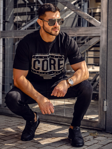 Tricou negru cu imprimeu Bolf SS11071A