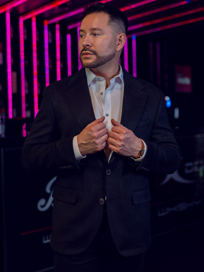 Sacou negru din catifea pentru bărbați Bolf 24410