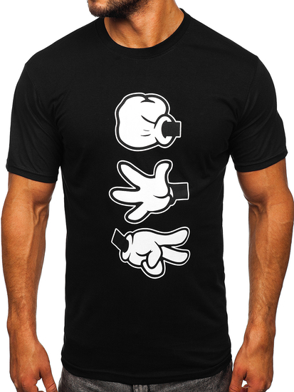 Tricou negru bărbătesc din bumbac cu imprimeu Bolf KS1997