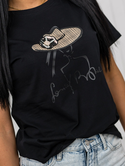 Tricou negru de dama cu aplicatie Bolf 97T2112