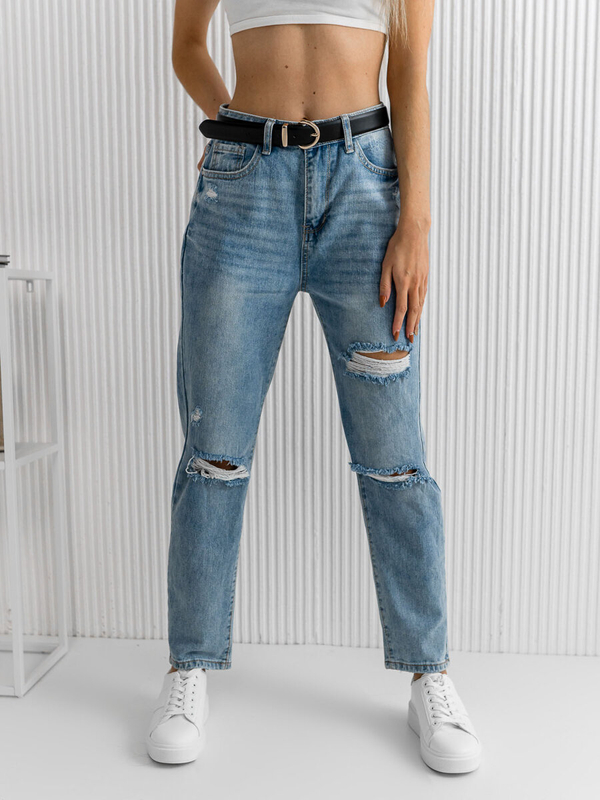 Blugi albaștri dame mom fit cu curea Bolf DM321M