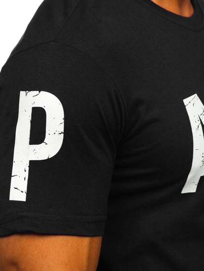 Tricou negru imprimat din bumbac pentru bărbați Bolf 1180