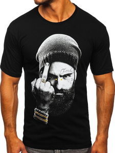 Tricou negru cu imprimeu bărbați Bolf 142175