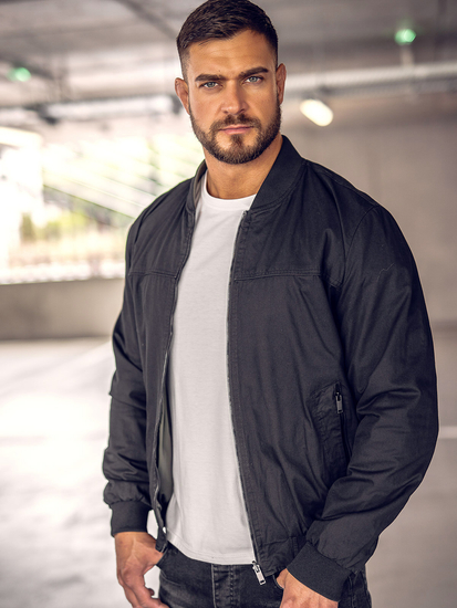 Jachetă bomber tranzițională neagră reversibilă pentru bărbați Bolf 84M3005A