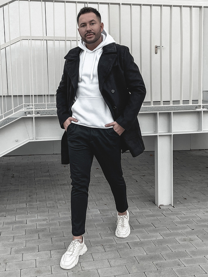 Palton de iarnă negru guler înalt două rânduri de nasturi Bolf 1048A