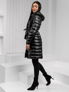 Jachetă neagră lungă matlasată Jachetă de iarnă de damă cu glugă Bolf 5M3159A1