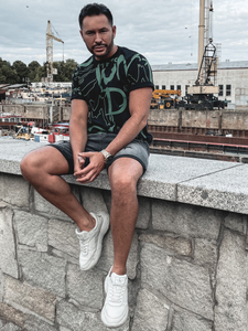 Tricou negru imprimat pentru bărbați din bumbac pentru bărbați Bolf KS1972