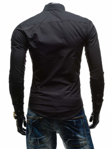 Cămașă elegantă pentru bărbat cu mâneca lungă neagră Bolf 1703-1
