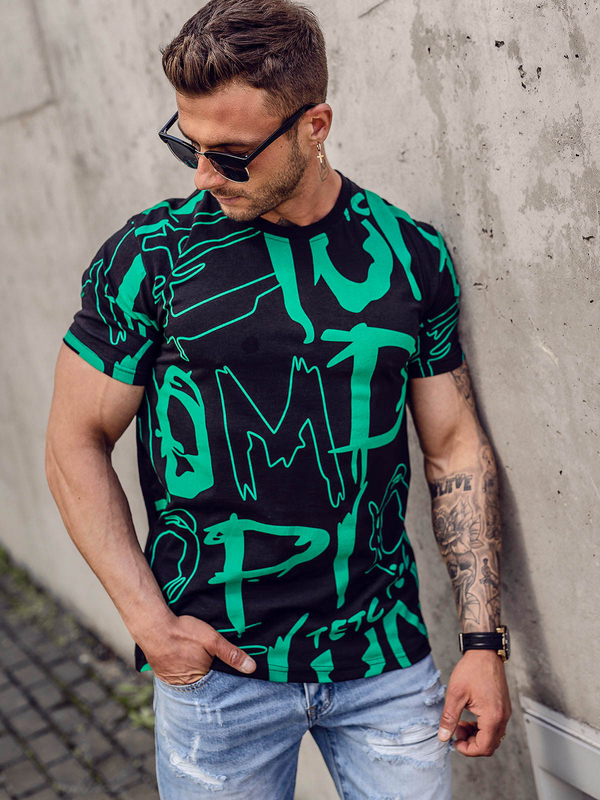 Tricou negru bărbătesc din bumbac cu imprimeu Bolf KS1972A