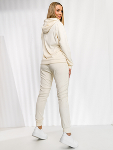 Set de trening din două piese pentru femei, din catifea ecru, cu glugă, de la Bolf 8C1176