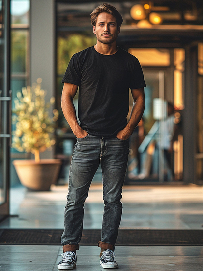 Tricou negru bărbătesc din bumbac fără imprimeu Bolf 14291A2